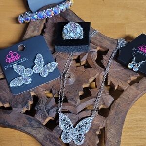 Paparazzi Silver and Iridescent Butterfly Jewelry Set
